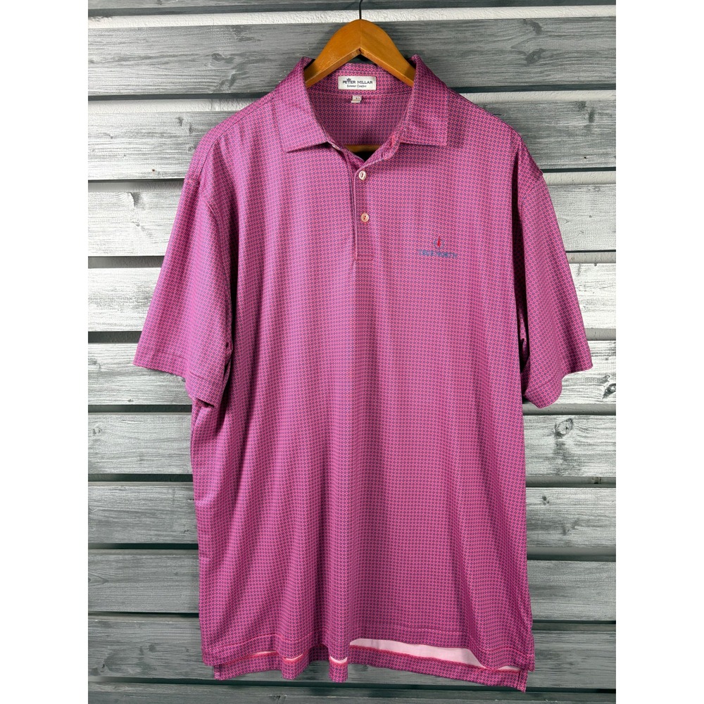 Peter Millar Summer Comfort Mens L Pink Geometric Polo True North Harbor Springs